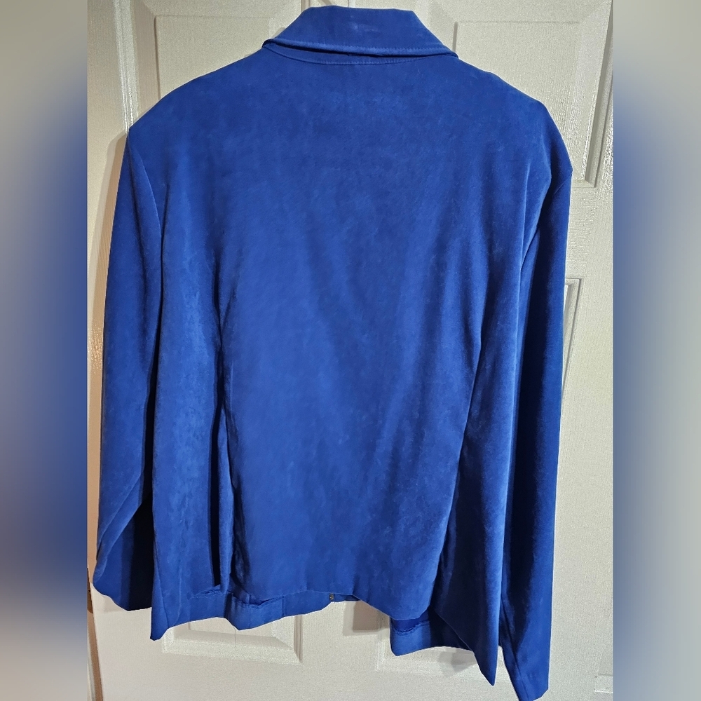 Briggs New York Womens Royal Blue Suede Look Zip Jacket 18W Vintage 90s Blazer - Picture 3 of 7